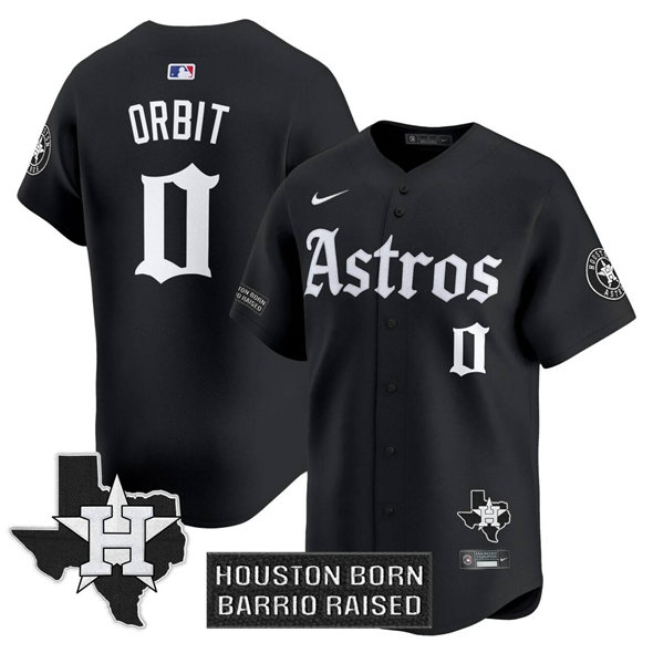 Men's Houston Astros #0 Orbit Black Gothic 'Houston Born Barrio Raised' Limited Stitched Baseball Jersey